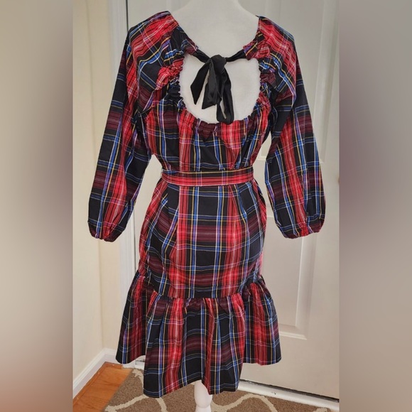 Draper James Womens Tiered Bow Back Dress Sz XXL Plaid - Picture 6 of 8